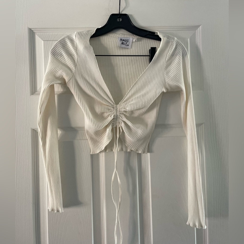 Drawstring Long Sleeve Crop Top